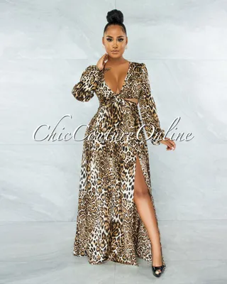 Naiya Leopard Print O-Ring Design Maxi Dress