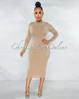 Meda Beige Fitted Midi Dress