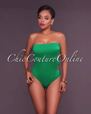 Rakel Kelly-Green Side Rings Strapless One Piece Swimsuit