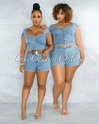 Belda Light Washed Denim Top & Shorts Set