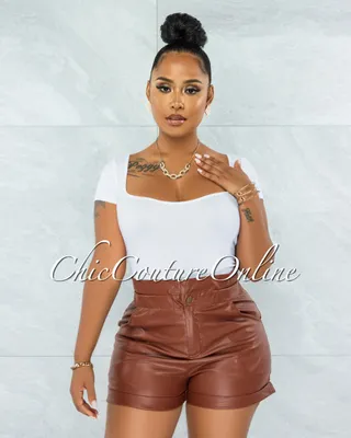 Monique Brown Faux Leather Paper Bag Shorts