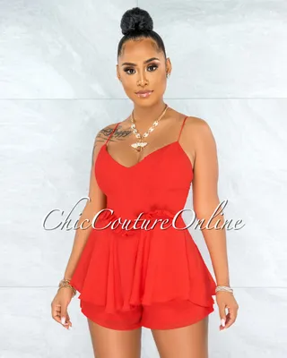 Haldora Red Overlay Ruffle Romper