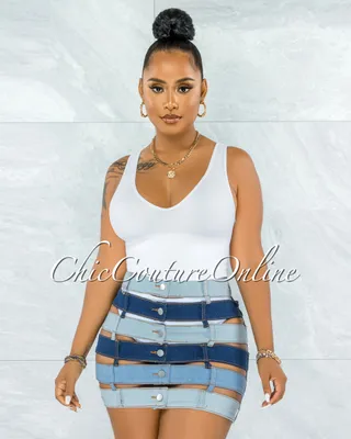 Melinda Blue Denim Waistbands Mini Skirt