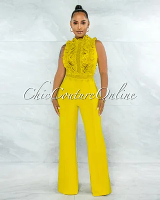 Firth Lime Yellow Crochet See-Through Top Jumpsuit