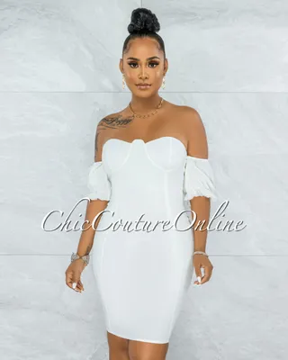 Kealoha Off-White Padded Cups Bubble Sleeves Mini Dress