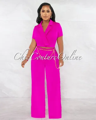 Horatio Fuchsia Crop & Wide Pants Gold Link Belt Set