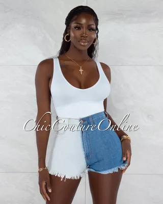 Chavela Blue Denim Two Tones High Waist Shorts