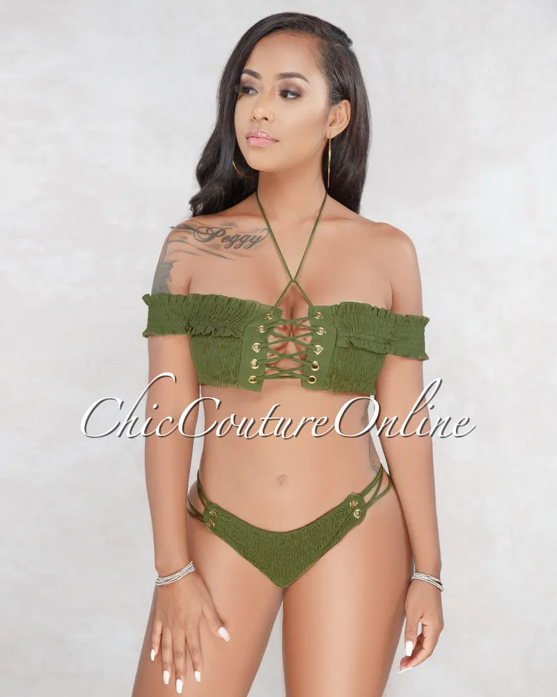 Lisa Olive Green Smocked Bikini Set