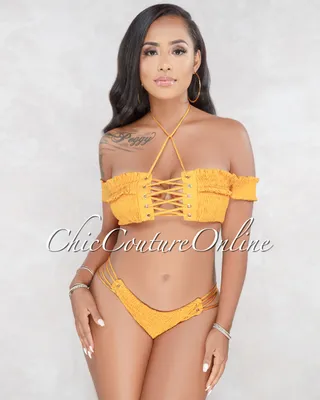 Lisa Mustard Yellow Smocked Bikini Set