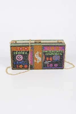 CashMoney Black Accent Rhinestones Clutch Bag