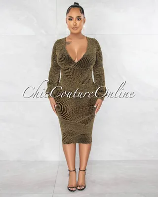 Shebra Black Gold Shimmer Print Midi Dress