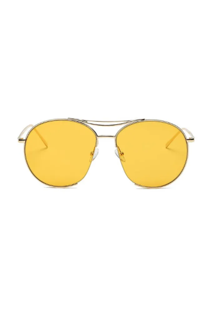 Analee Yellow Round Oversized Sunglasses