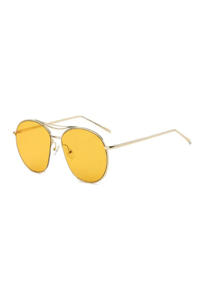 Analee Yellow Round Oversized Sunglasses