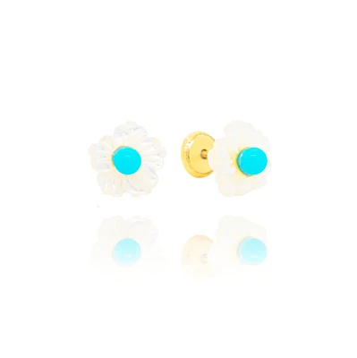 Mother Pearl Turquoise Flower Stud Earrings