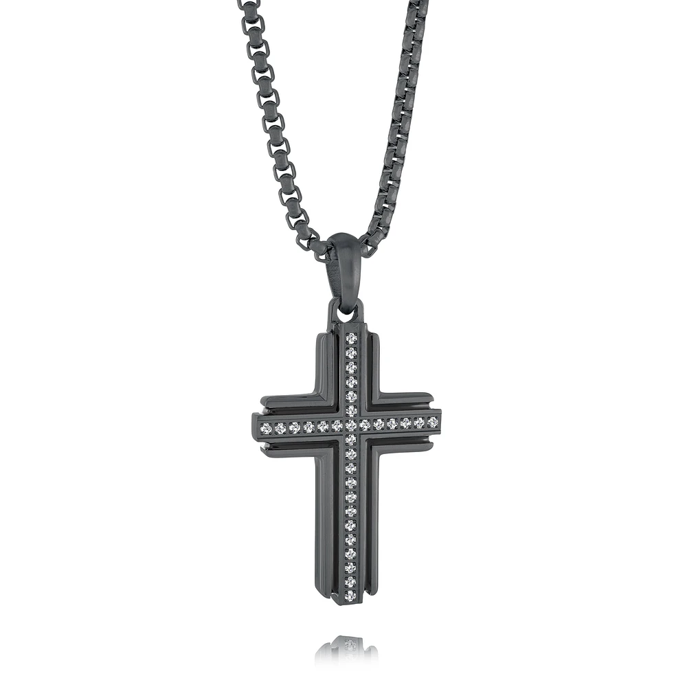 Gun IP Steel Black Cross Necklace