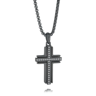 Gun IP Steel Black Cross Necklace