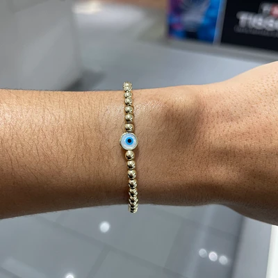 Evil Eye Mother Pearl Bead Bracelet