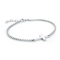 Sideways Cross Round Box Steel Bracelet