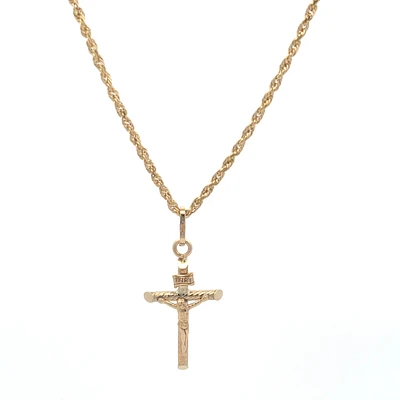 Cross with Christ Diamond Cut Crucifix 26MM Pendant