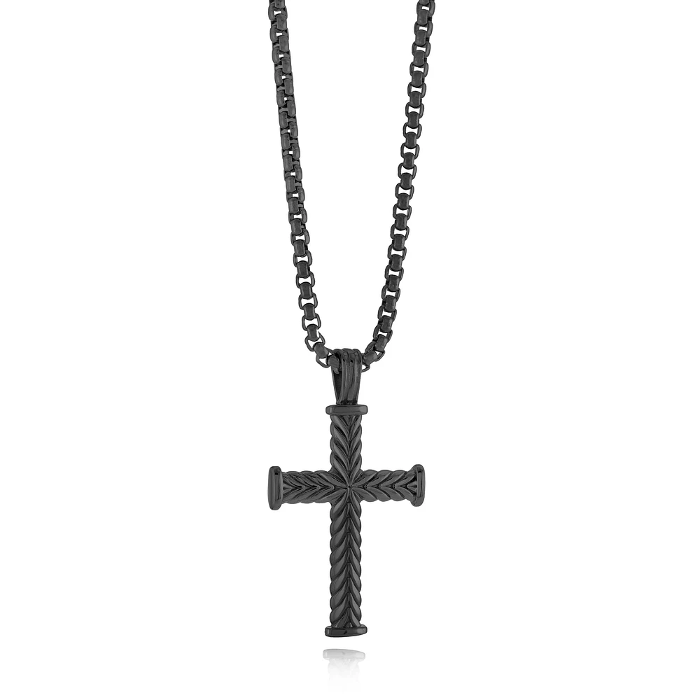 Chevron Black Steel Cross Necklace