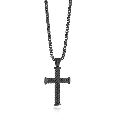 Chevron Black Steel Cross Necklace