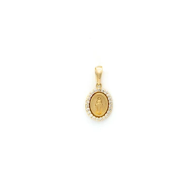 Virgen Milagrosa Zirconia Oval Pendant