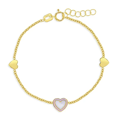 Mother Pearl and Pink Enamel Heart Kids Bracelet