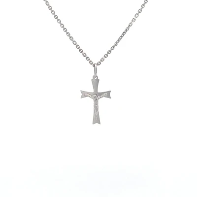 White Gold Cross with Christ 20MM Pendant