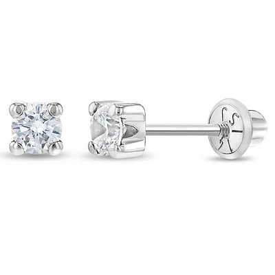 White Gold 4MM Kids Earrings
