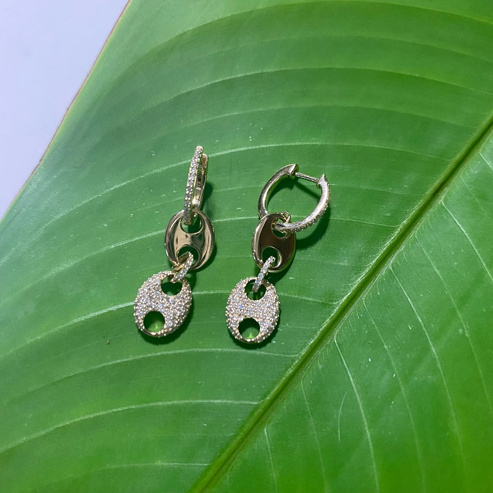 Puffed Mariner Diamond Dangle Earrings