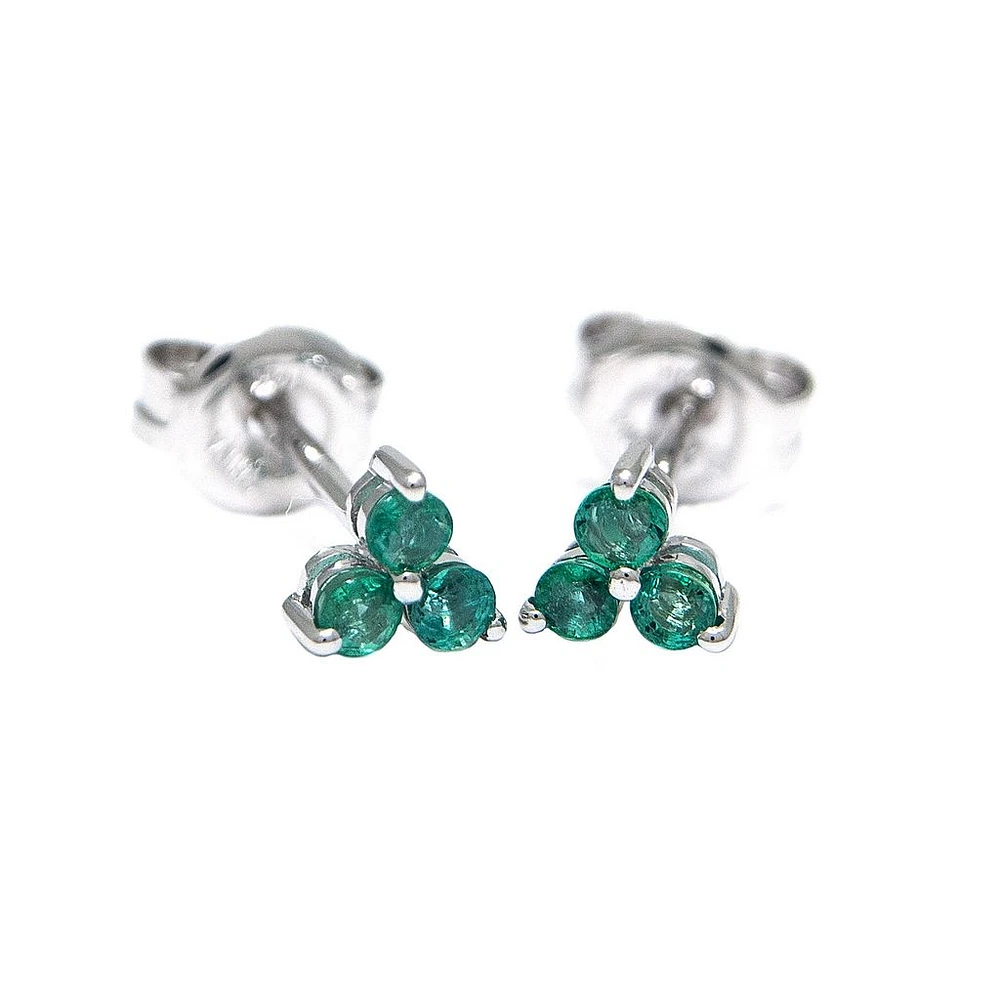 Trio Emerald White Gold Stud Earrings
