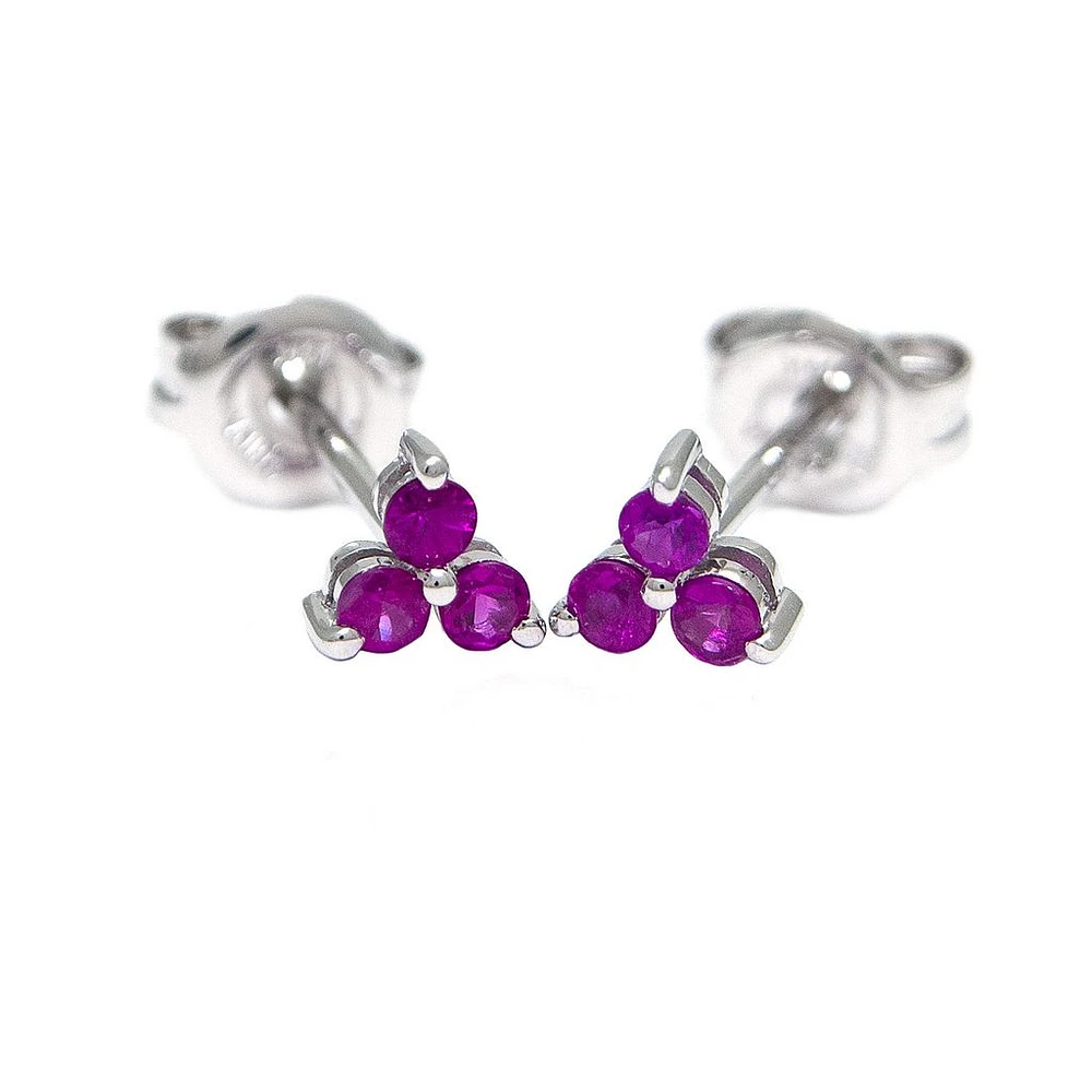Trio Rubies White Gold Stud Earrings