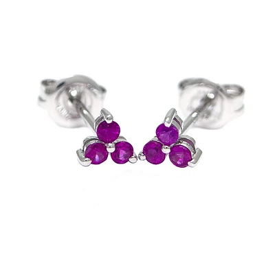 Trio Rubies White Gold Stud Earrings