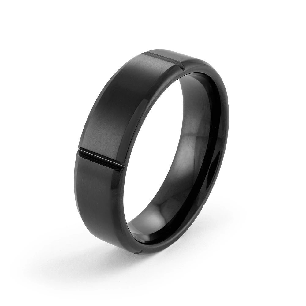 6.5mm Grooves Black Steel Ring