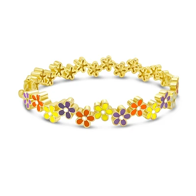 Orange, Purple and Yellow Flowers Kids Bangle Bracelet