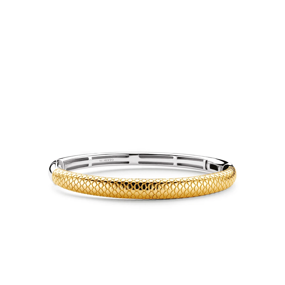 Snake Print Wide Golden Bangle Bracelet