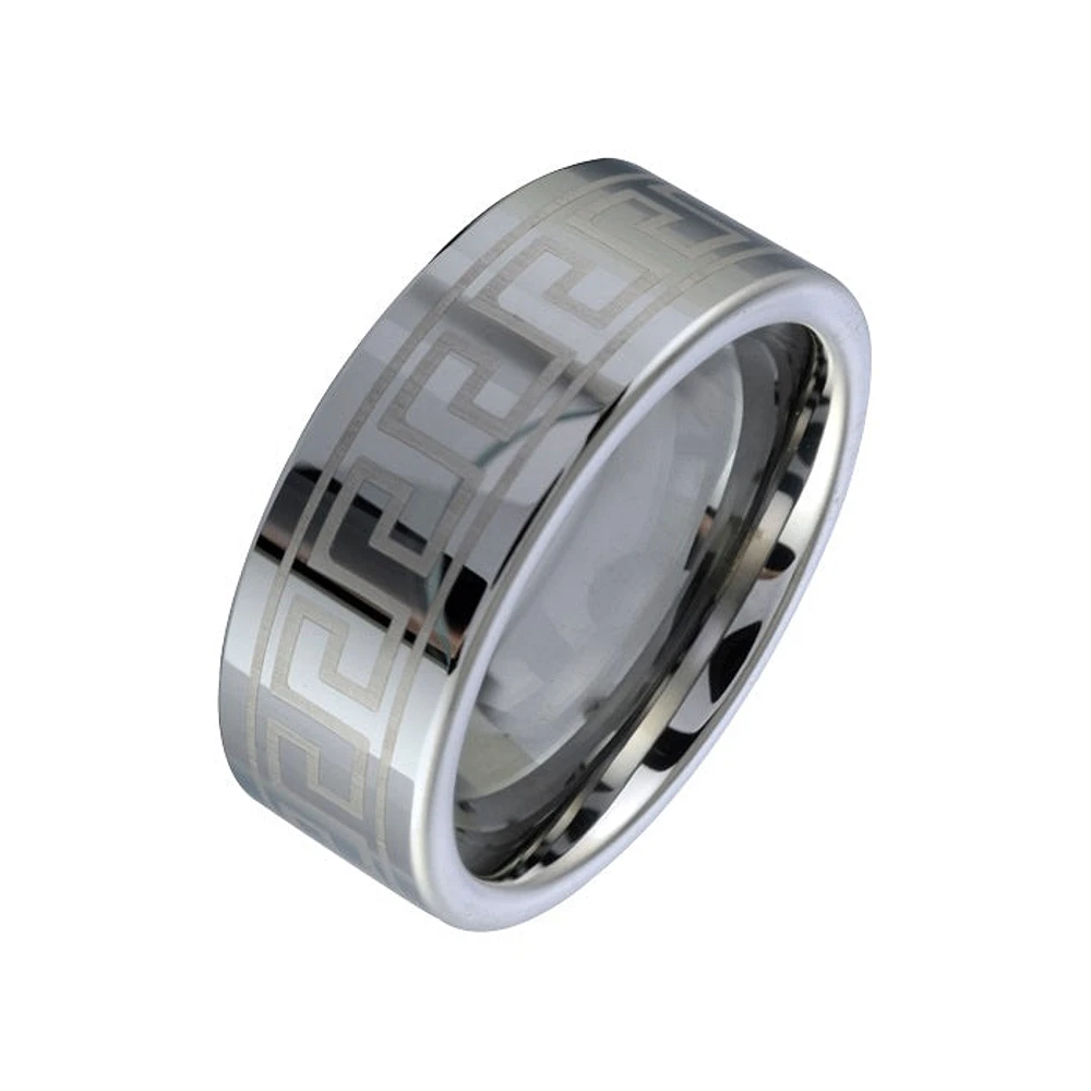 Tungsten Greek Key 8mm Ring