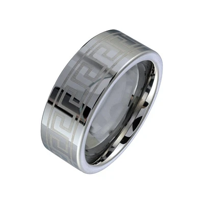Tungsten Greek Key 8mm Ring