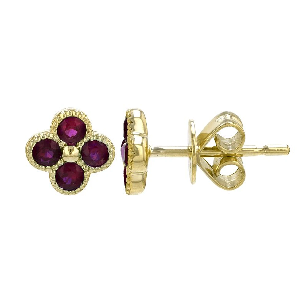 Clover Red Rubies Stud Earrings