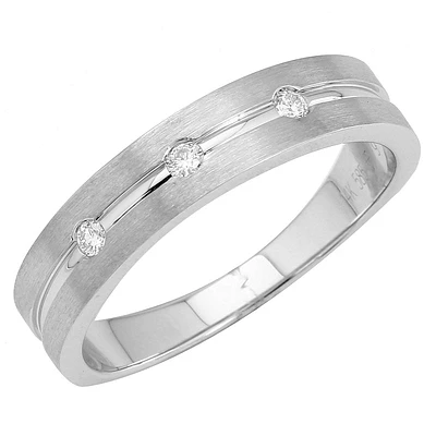 Three Diamond Brushed White Gold Band