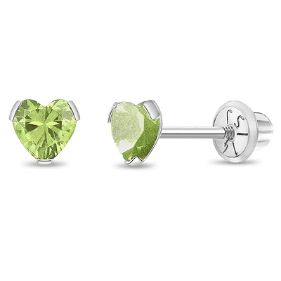 Birthstone White Gold Heart Kids Earrings