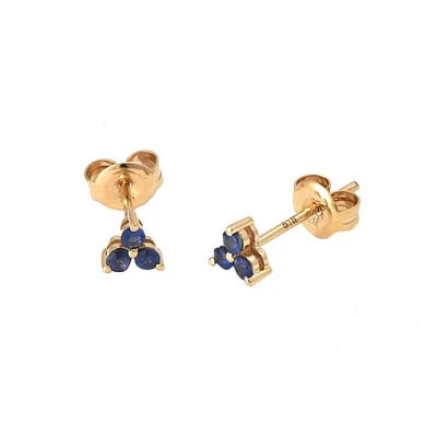 Trio Sapphire Yellow Gold Stud Earrings