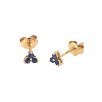 Trio Sapphire Yellow Gold Stud Earrings
