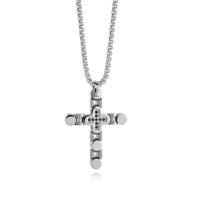 Brushed/Polished Black CZ Cross Necklace