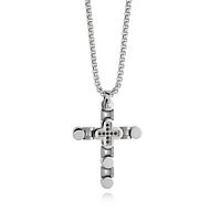 Brushed/Polished Black CZ Cross Necklace