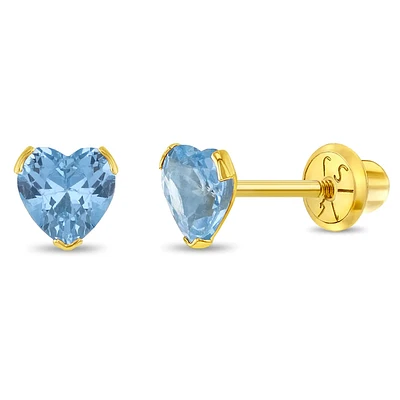 Birthstone Heart Zirconia Kids Earrings - March