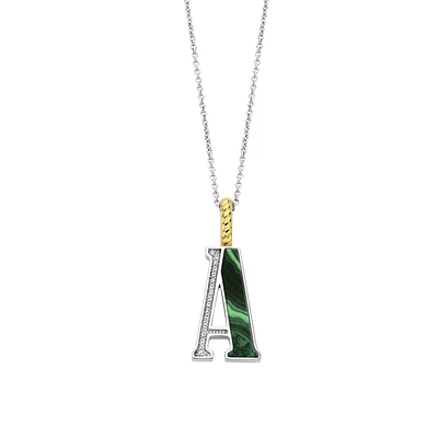 Initial Necklace in Green Malachite