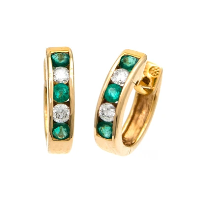 Diamond and Emerald Huggie 13MM Earrings
