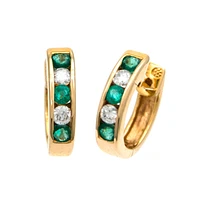 Diamond and Emerald Huggie 13MM Earrings