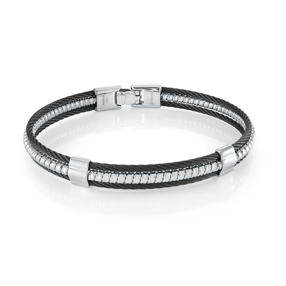 Three Row Black Steel Bracelet